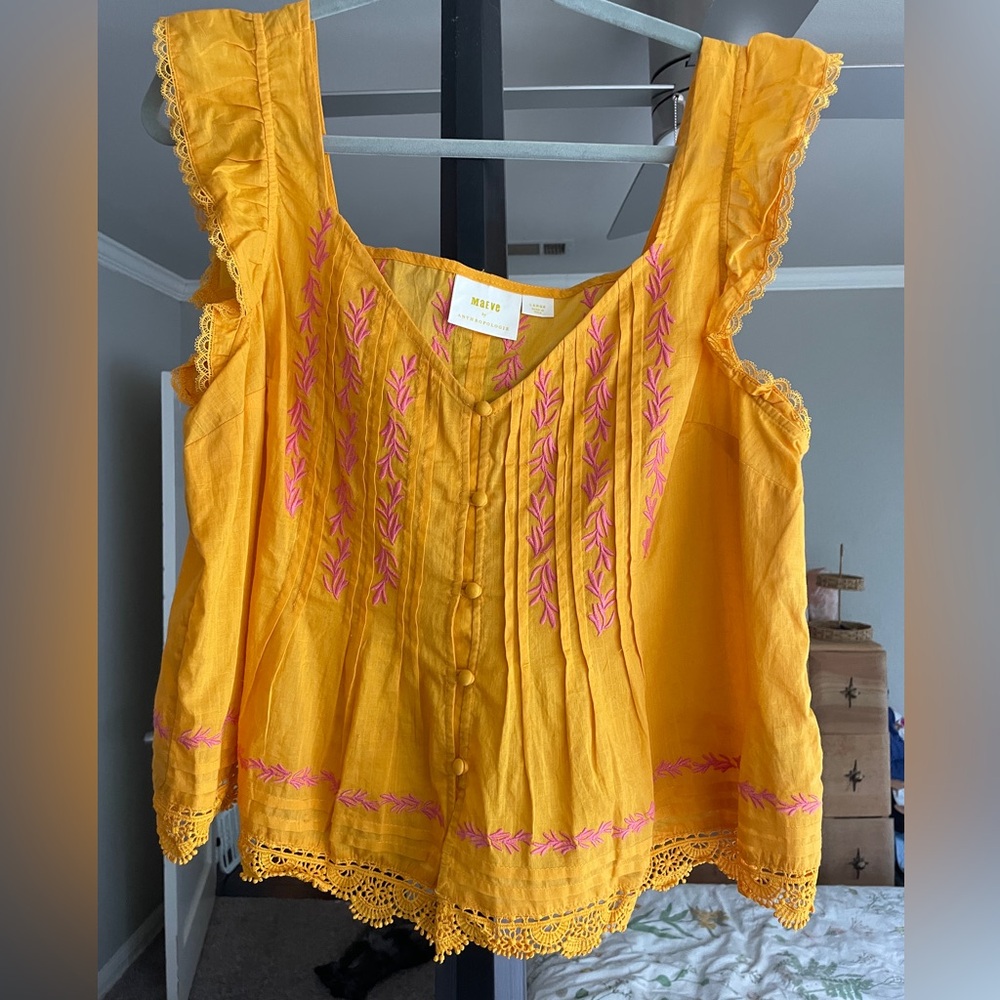 Orange Embroidered Maeve by Anthropologie tank